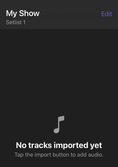 The Tracks list before importing, showing the empty state.