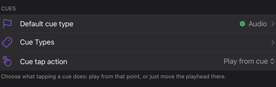 The Cue tap action setting in Settings.